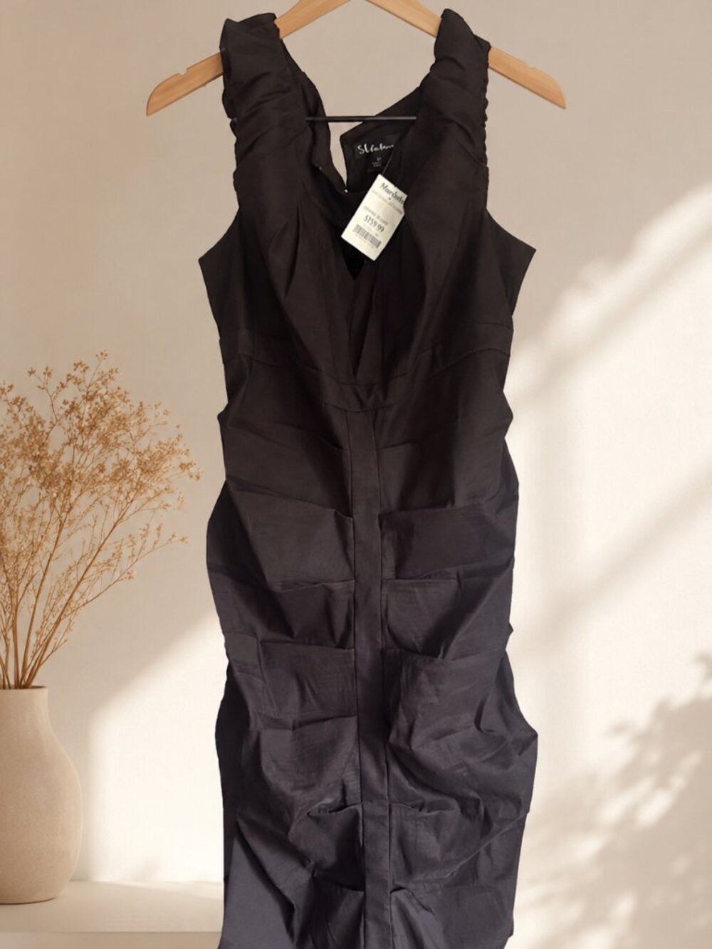 NWT S.L. Fashions Brown Sleeveless Ruched Cocktail Dress Size 14